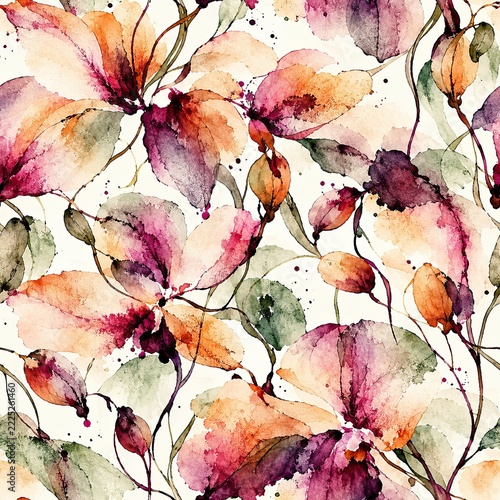 Floral Watercolor Ink Seamless Pattern Design