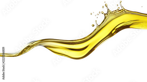 Yellow liquid splash isolated on a clean white background with liquid flows