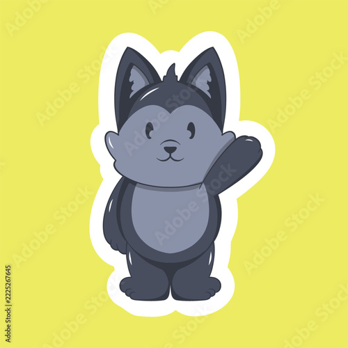 Cute wolf sticker saying hello vector design