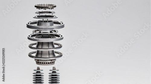 Dry-type air-core shunt reactor exploded view showcasing resin coil layers and aluminium winding conductors