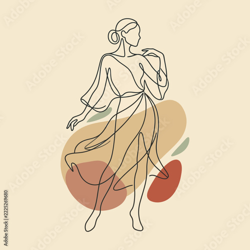 Elegant woman line art, abstract shapes, minimalist fashion illustration