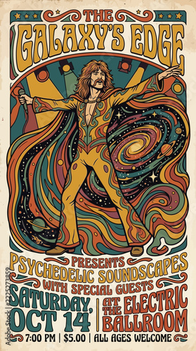 Retro Psychedelic Concert Poster: Galaxy's Edge, 1970s Style