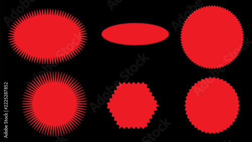 Set of Red Starburst Badges and Geometric Icons