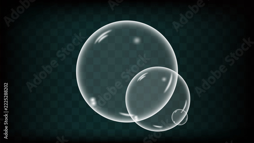 Group of Clear Soap Bubbles on Green Backdrop