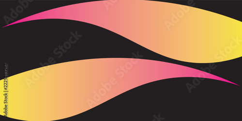 Abstract yellow to pink gradient curved wavy swoosh frame background design element isolated on black background for presentation banner template