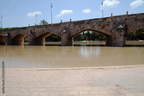 One of the old stone bridges in Turia Park in Valencia, Spain.