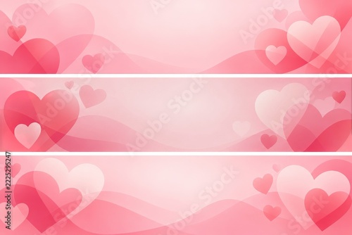 Minimal romantic banner collection with overlapping pink gradient hearts