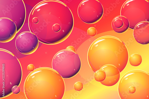 vibrant glossy floating bubbles in pink orange and yellow gradient abstract background, beauty and cosmetic advertising, skincare promotions, product packaging, social media graphics, website banners,