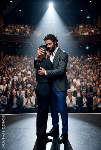 A coach in a crowded theater