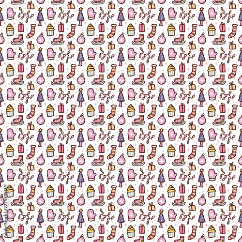 Christmas seamless pattern with cute hand drawn festive elements for