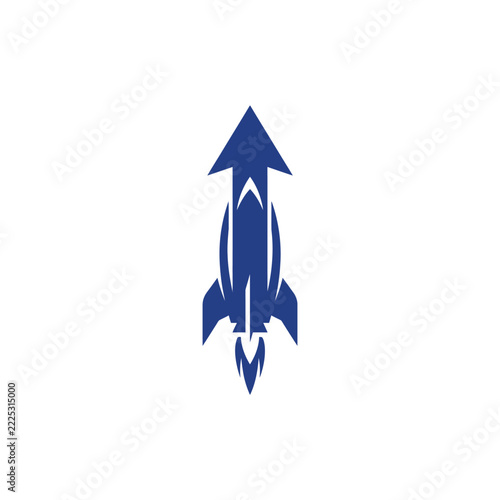 Royal blue rocket ship launching upward representing fast startup growth