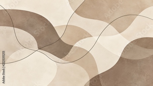 Overlapping cream taupe and beige organic shapes with flowing dark lines