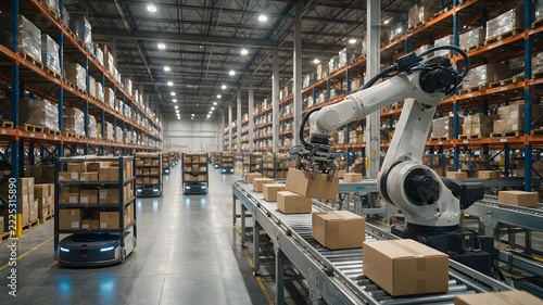 Automated Warehouse with Robotic Arm and AGVs