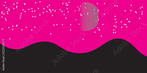 Pink Black Stars Moon Wavy Night Bold Contrast Pattern Background