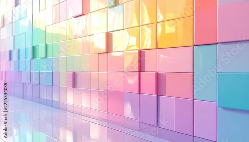 Abstract Wall of Colorful Cubes with Reflections and Perspective.