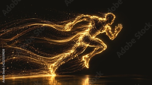 Athletic Silhouette Formed by Flowing Golden Particles
