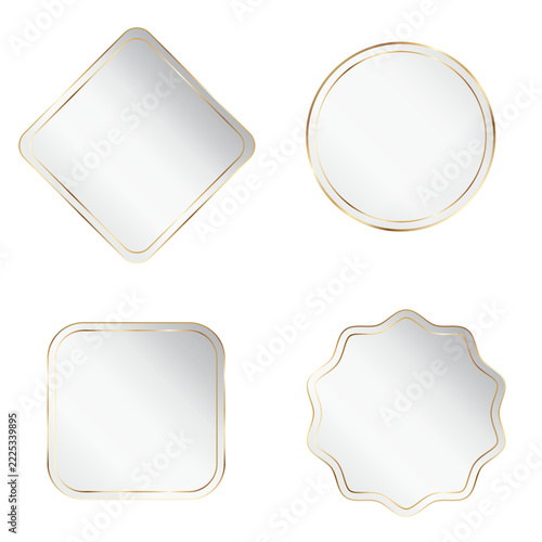 Luxury White Gold Sticker Badges Set With Thin Gold Outline Isolated on Transparent Background PNG Clip Art