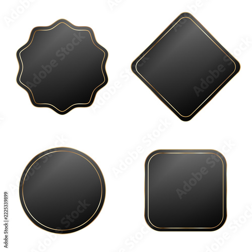 Luxury Black Sticker Badges Set With Gold Outline Isolated on Transparent Background PNG Clip Art