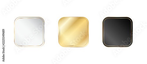 Luxury Square Rounded Sticker Badges Set In White, Gold and Black Palette Isolated on Transparent Background PNG Clip Art