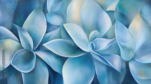 Close-Up View of Powdery Blue Echeveria Succulent Rosettes Creating a Serene Floral Pattern