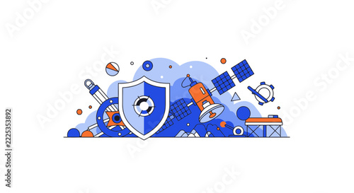 Cybersecurity and Global Satellite Data Protection Vector Illustration