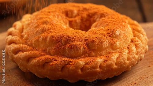 Golden fried pastry generously sprinkled with warm cinnamon spice.