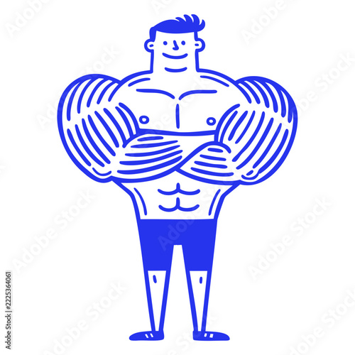 Muscular Bodybuilder Vector Illustration Monochrome