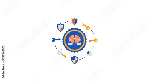 AI Ethics and Cybersecurity Conceptual Flat Vector Illustration