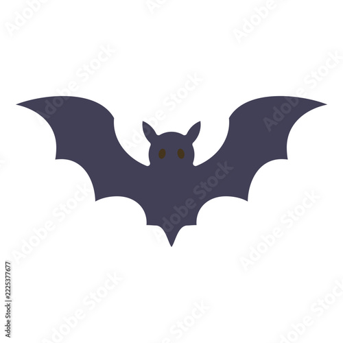 Black flying bat icon for spooky Halloween night and vampire horror decoration