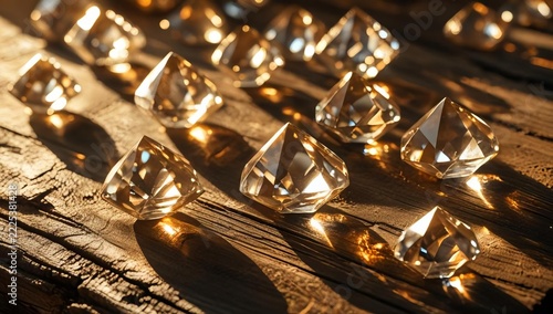 Sparkling Diamond Crystals On Rustic Weathered Wood Surface