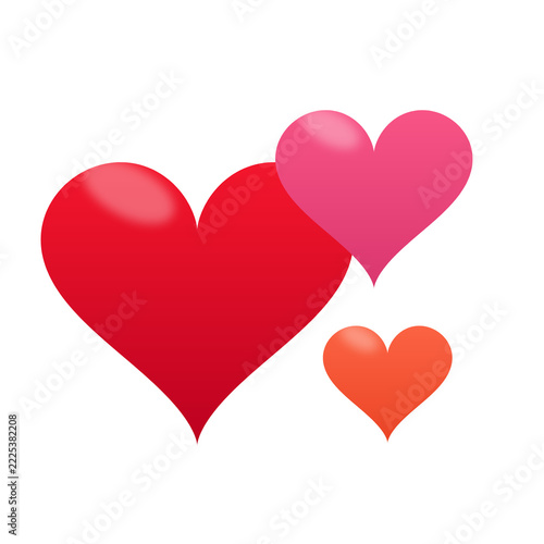 Three hearts red pink coral group isolated on transparent background