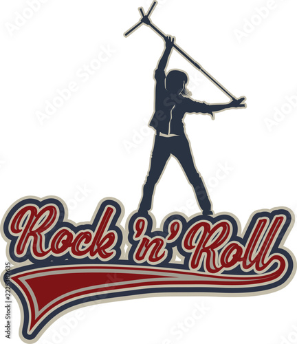 Rock 'n' roll - banner, logo, emblem, label or design element. Creative lettering composition.