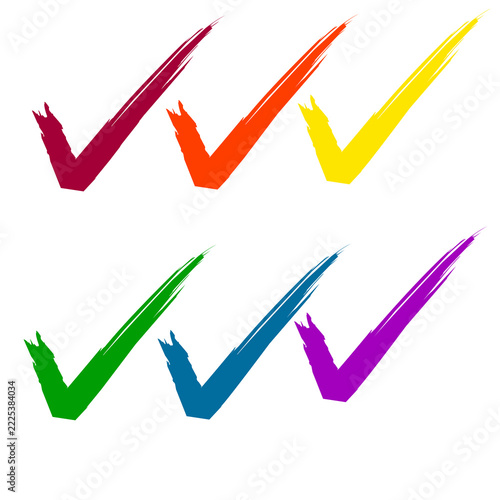 check mark icon set made of red orange yellow green blue purple brush strokes