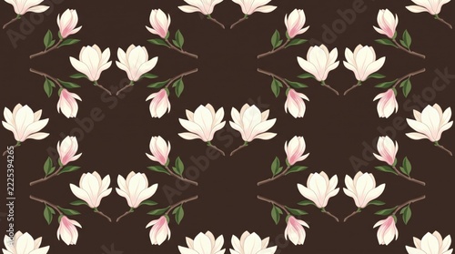 Magnolia Short Branch Notes Seamless Pattern