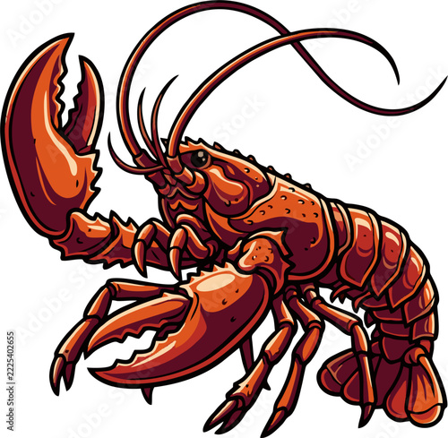 Lobster Vector Illustration with Large Claws and Vibrant Red Color for Seafood Menu