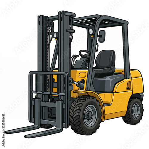 Forklift Illustration of Yellow Heavy Machinery Vehicle Isolated on White Background