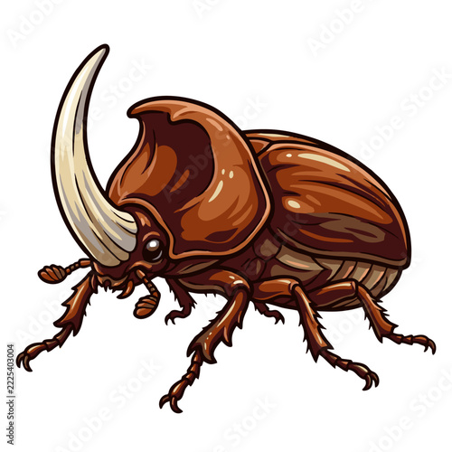 Beetle Illustration Featuring a Detailed Horned Insect with Brown Shell for Wildlife Design