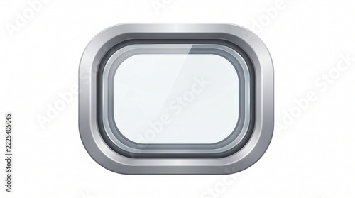 Sleek isolated metallic window frame with reflective glass. Modern abstract rounded design element for user interface and graphic projects