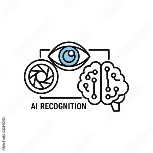AI Recognition Concept Icon with Eye Camera and Digital Neural Network Brain