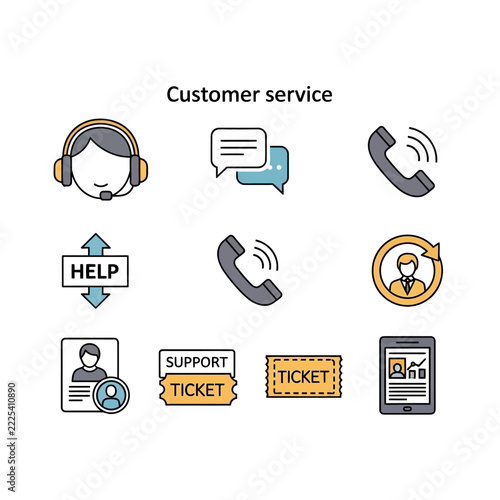 Customer Service Icon Set for Support and Communication