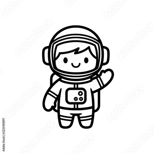 Cute Cartoon Astronaut Waving Hello Line Art Illustration
