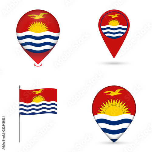 Kiribati Flag Map Pin Icons Set Collection.