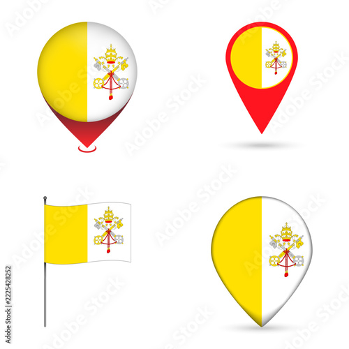 Vatican City Flag Map Pin Icons Set Collection.