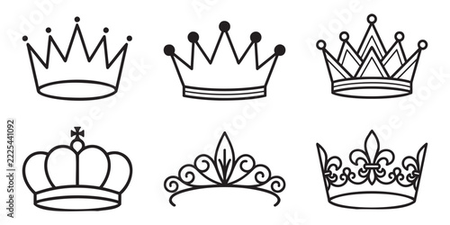 Royal crown line icons set for luxury jewelry and king queen logo vector illustration