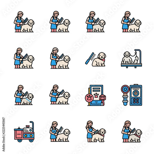 Dog Grooming Icons Set Vector Illustration Isolated Background