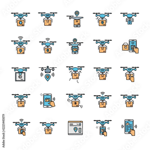 Drone Delivery and Logistics Icons Set