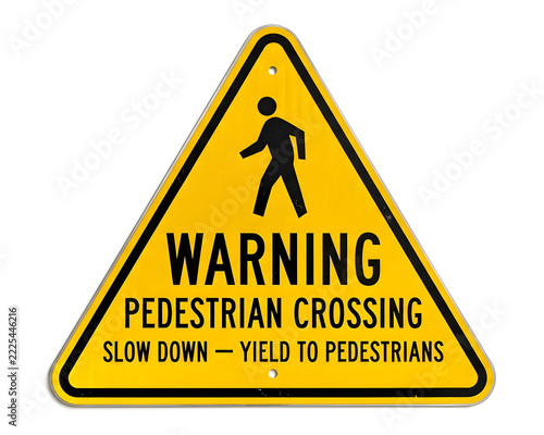 Warning Pedestrian Crossing Slow Down Yield To Pedestrians Yellow Triangular Sign