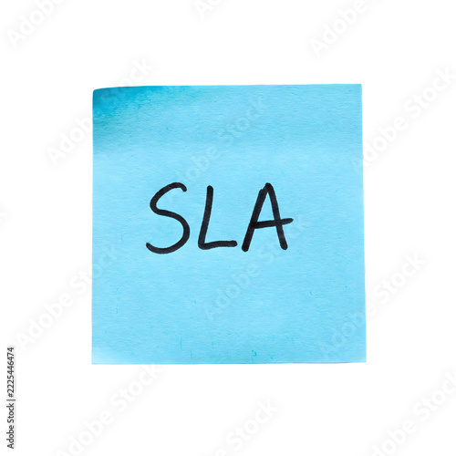 Blue sticky note with sla written on it with ink isolated transparent on transparent background