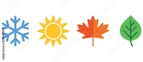 Weather icon vector illustration representing four seasons with snowflake sun and leaf symbols isolated on white background