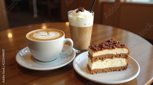 Assorted Coffee Drinks and Layered Dessert Beverages in a Cozy Café